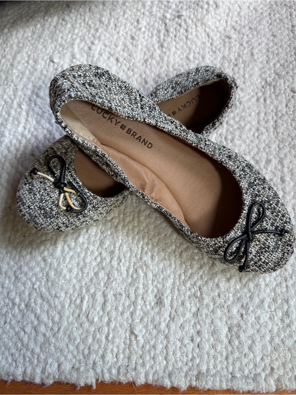 Lucky Brand Tweed Ballet Flats in Gray and Black Trim